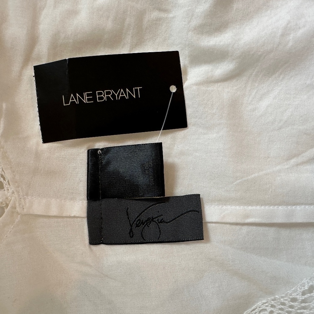 NWT Lane Bryant White Cotton V Neck Blouse Pom Pom Tunic Boho 18/20 - Picture 11 of 14